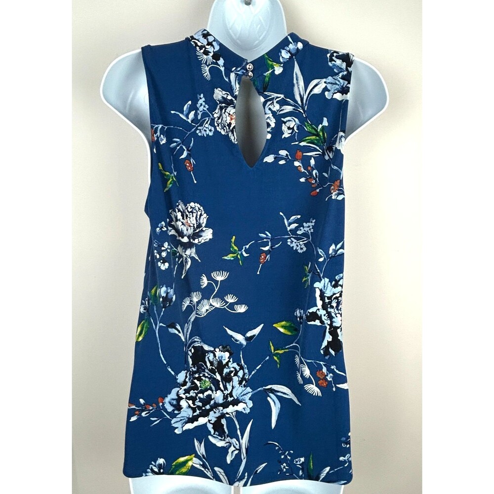 White House Black Market Blue WHBM Floral Sleeveless Top Size S - Picture 7 of 16